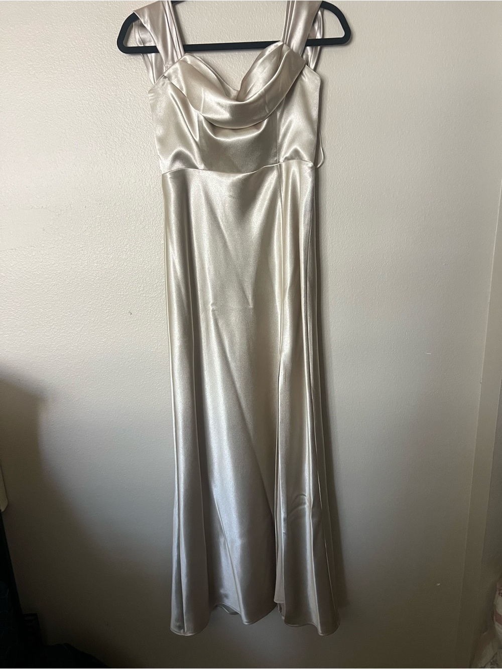 Birds Grey satin champagne dress altered size Small removal straps